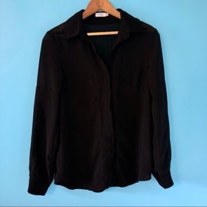 TOBI Black Button Down Chiffon Blouse Semi Shear